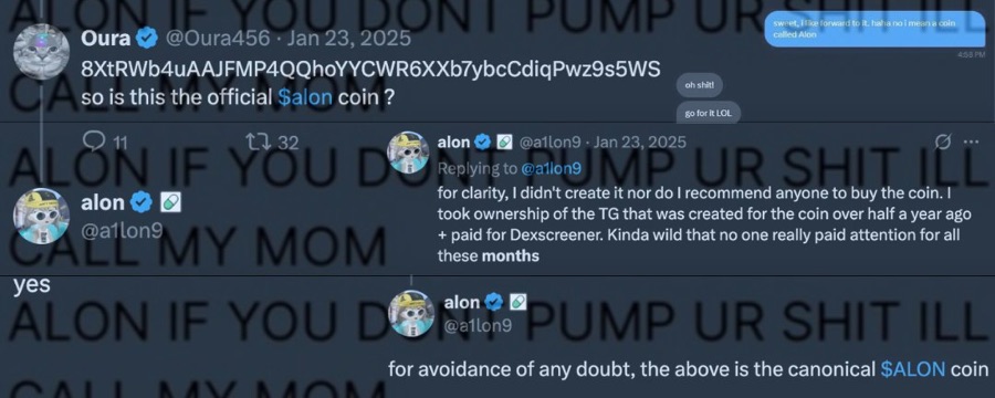 alon confirming the canonical $ALON coin